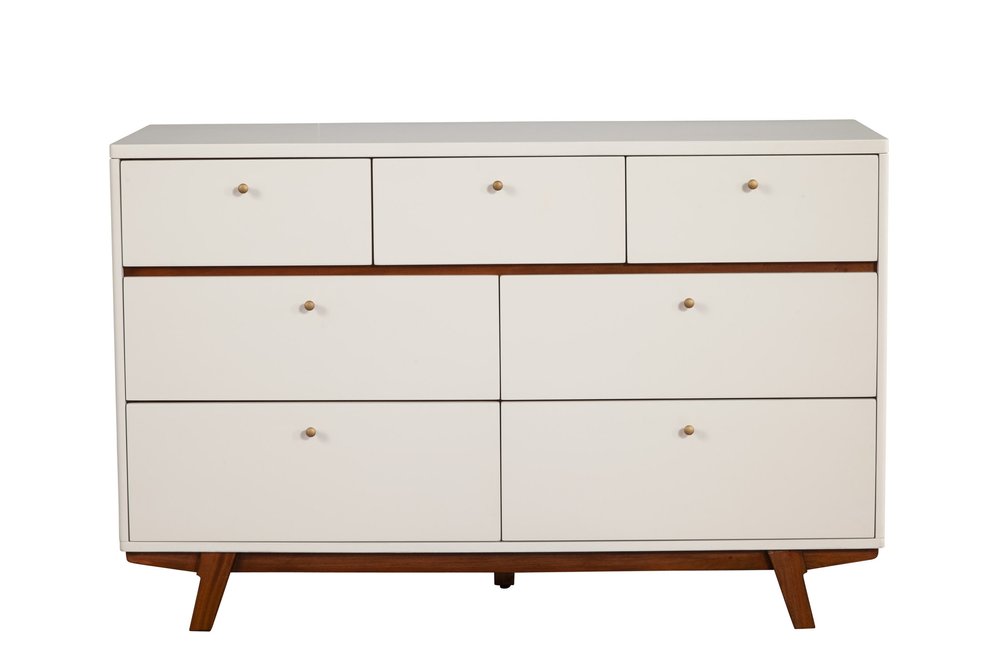 36" Brown And White Solid Wood Three Drawer Dresser