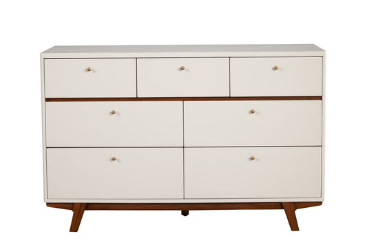 36" Brown And White Solid Wood Three Drawer Dresser