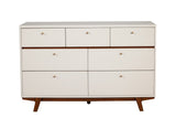 56" Brown and White Solid Wood Seven Drawer Double Dresser
