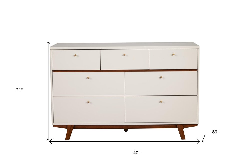 36" Brown And White Solid Wood Three Drawer Dresser
