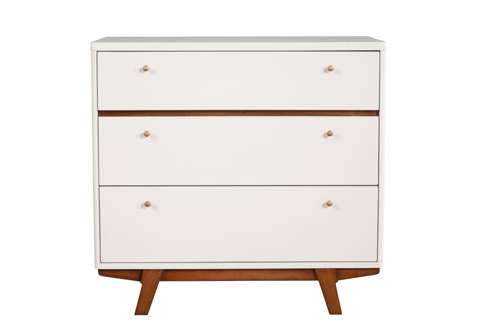 36" Brown And White Solid Wood Three Drawer Dresser