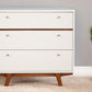 56" Brown and White Solid Wood Seven Drawer Double Dresser