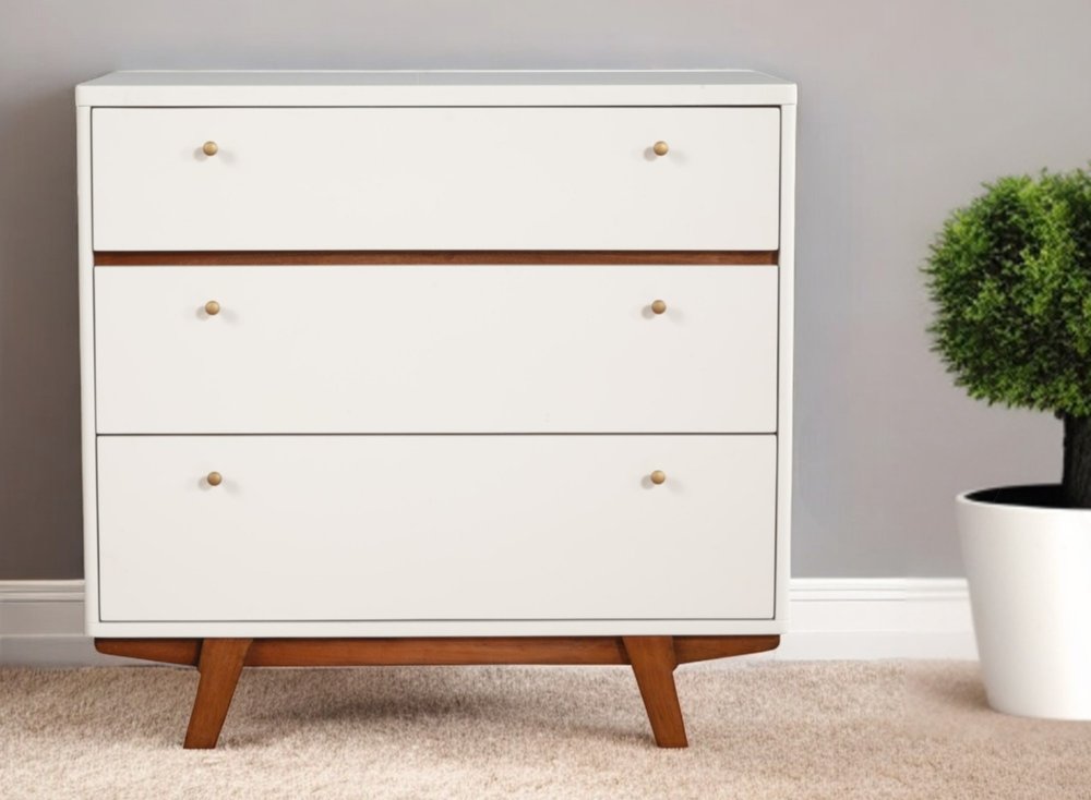 56" Brown and White Solid Wood Seven Drawer Double Dresser