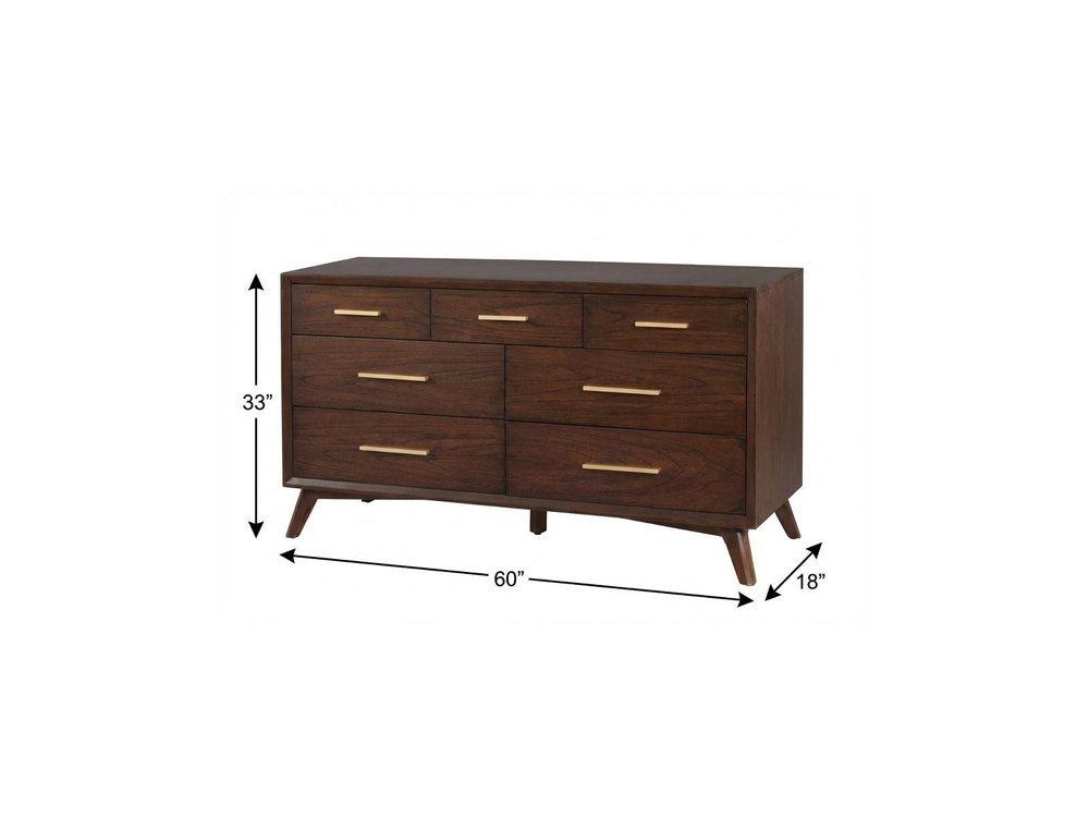 60" Walnut Solid Wood Seven Drawer Double Dresser