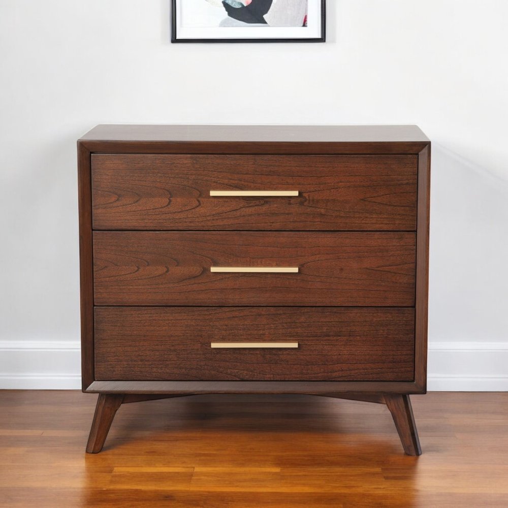 36" Brown Solid Wood Three Drawer Dresser
