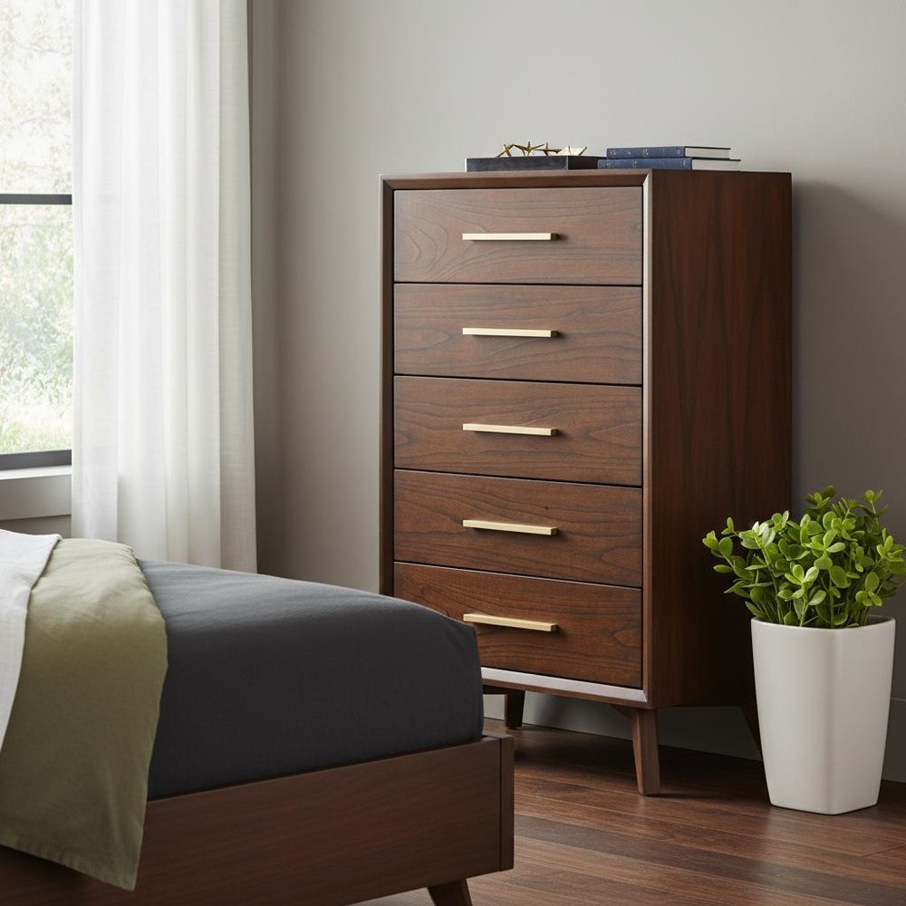 60" Walnut Solid Wood Seven Drawer Double Dresser