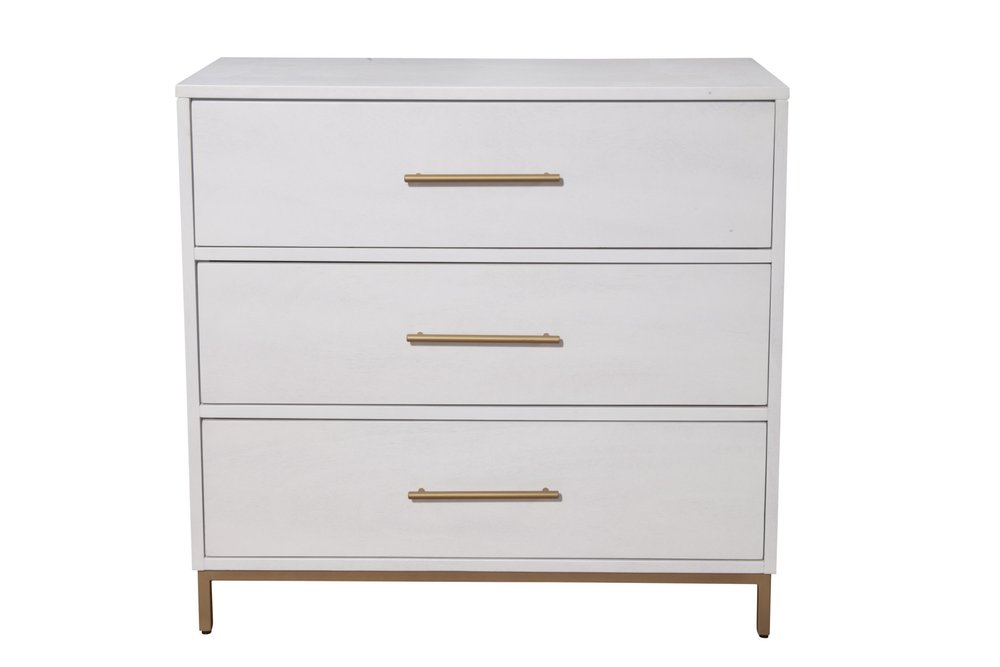 30" White Solid Wood Five Drawer Dresser