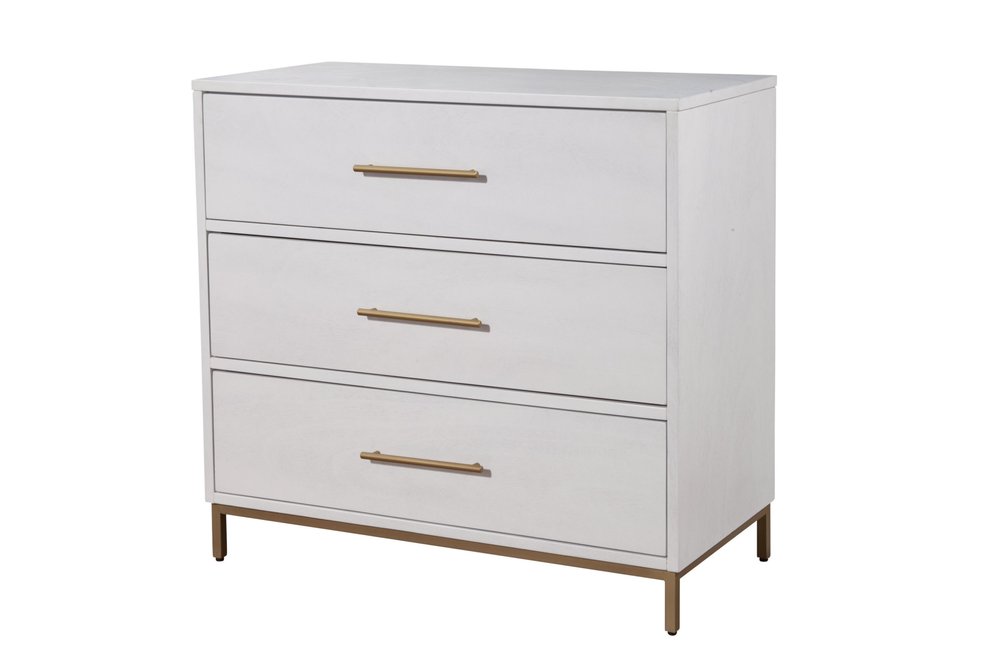 30" White Solid Wood Five Drawer Dresser