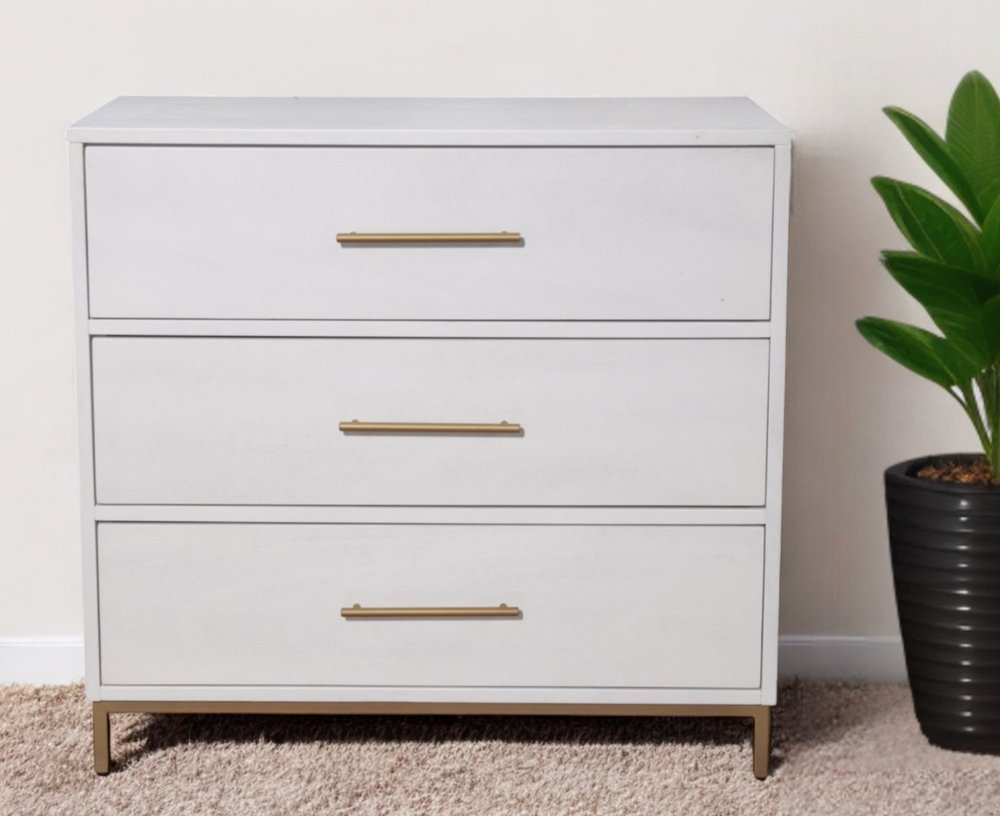 30" White Solid Wood Five Drawer Dresser