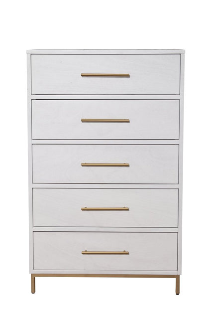 30" White Solid Wood Five Drawer Dresser