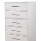 30" White Solid Wood Five Drawer Dresser