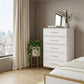 30" White Solid Wood Five Drawer Dresser