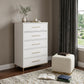 30" White Solid Wood Five Drawer Dresser