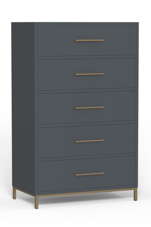 33" Gray Solid Wood Five Drawer Dresser