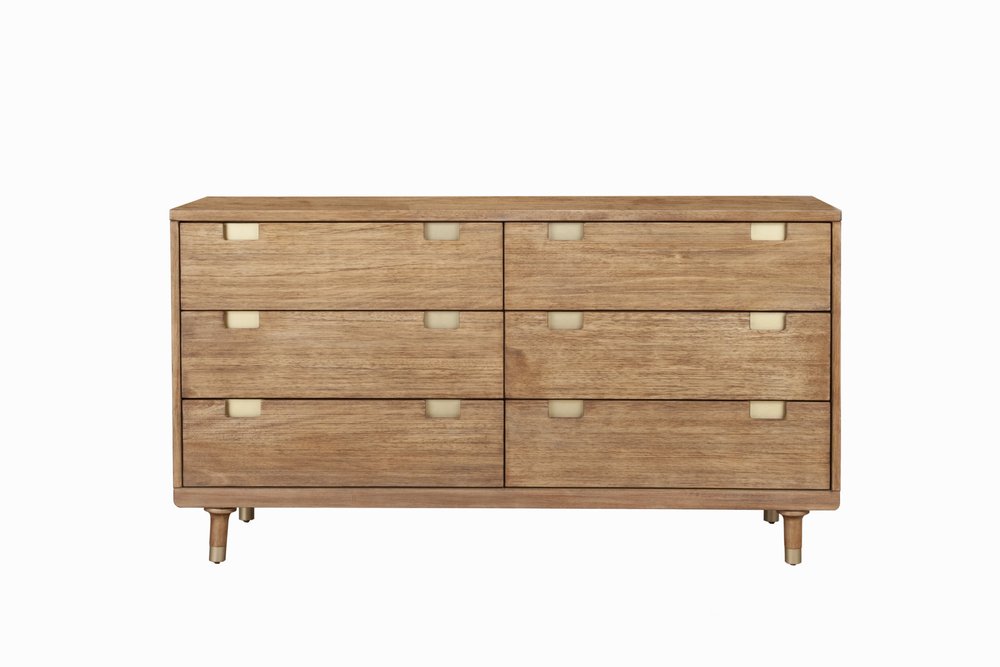 60" Brown Solid Wood Six Drawer Double Dresser