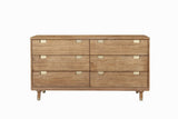 60" Brown Solid Wood Six Drawer Double Dresser