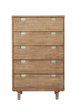33" Brown Solid Wood Five Drawer Dresser