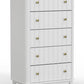 28" White Solid Wood Five Drawer Dresser