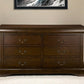 60" Brown Solid Wood Six Drawer Double Dresser