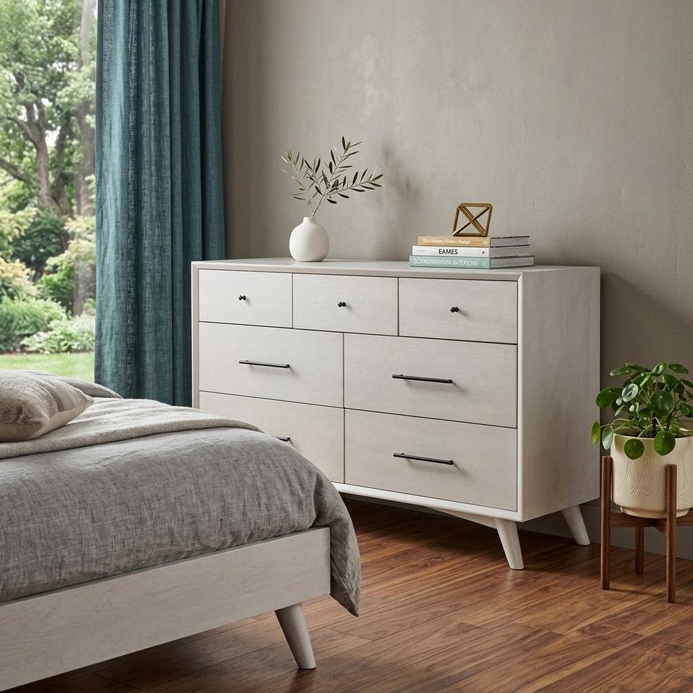 59" Gray Solid Wood Seven Drawer Double Dresser