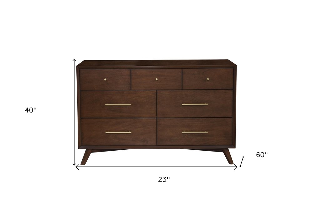 60" Walnut Solid Wood Seven Drawer Double Dresser