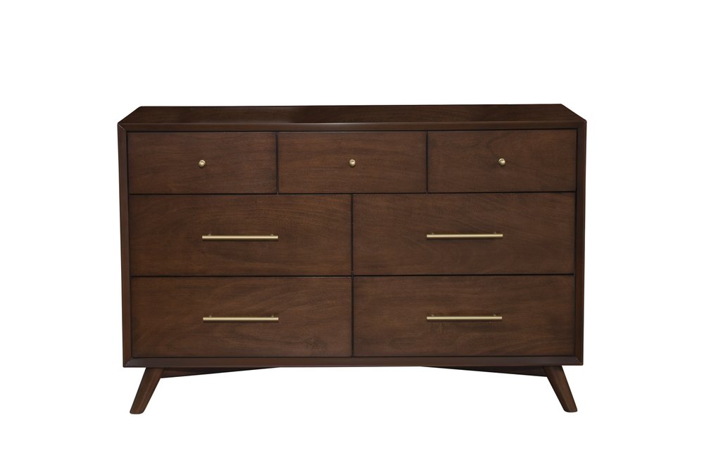 60" Walnut Solid Wood Seven Drawer Double Dresser