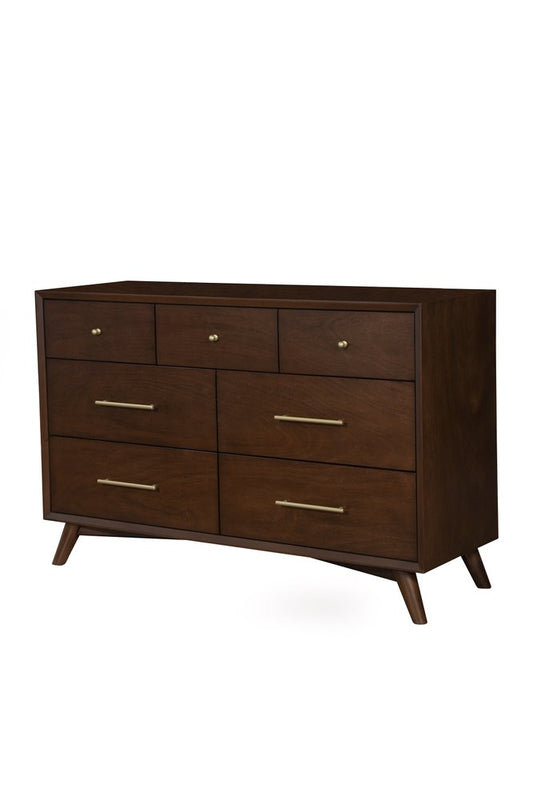 60" Walnut Solid Wood Seven Drawer Double Dresser