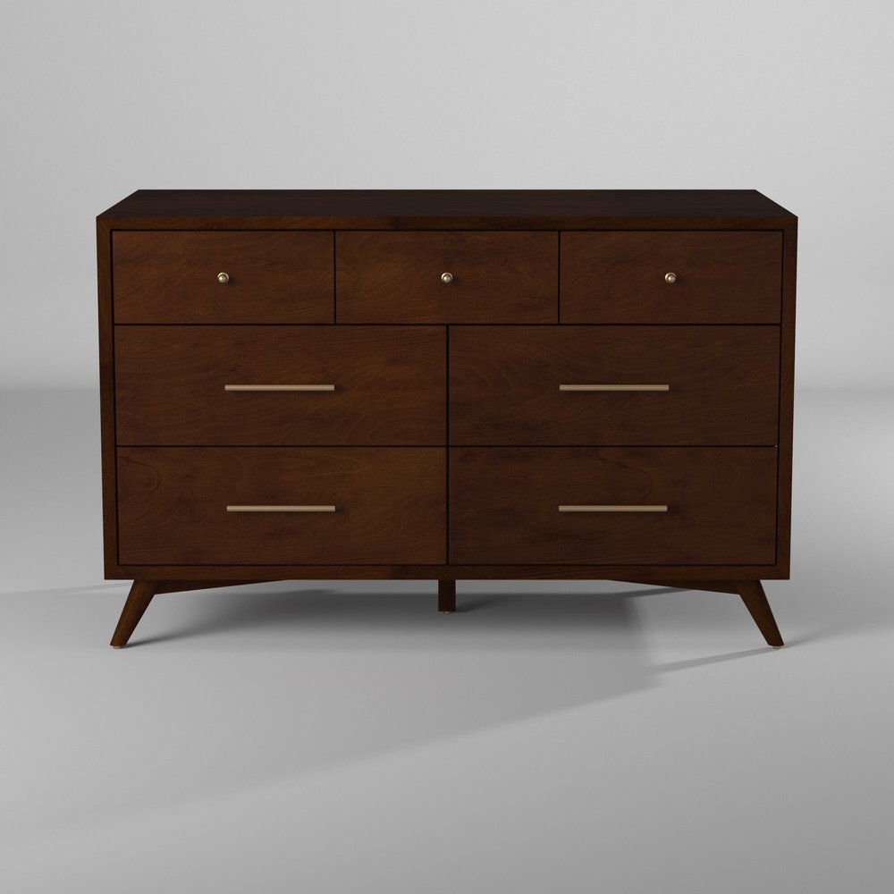 60" Walnut Solid Wood Seven Drawer Double Dresser