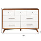 56" Brown And White Solid Wood Seven Drawer Double Dresser