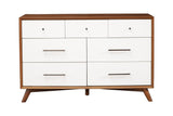 56" Brown and White Solid Wood Seven Drawer Double Dresser