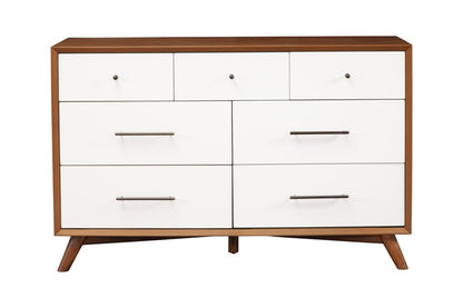 56" Brown And White Solid Wood Seven Drawer Double Dresser