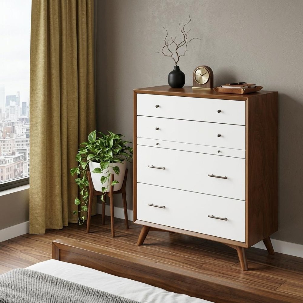 56" Brown And White Solid Wood Seven Drawer Double Dresser