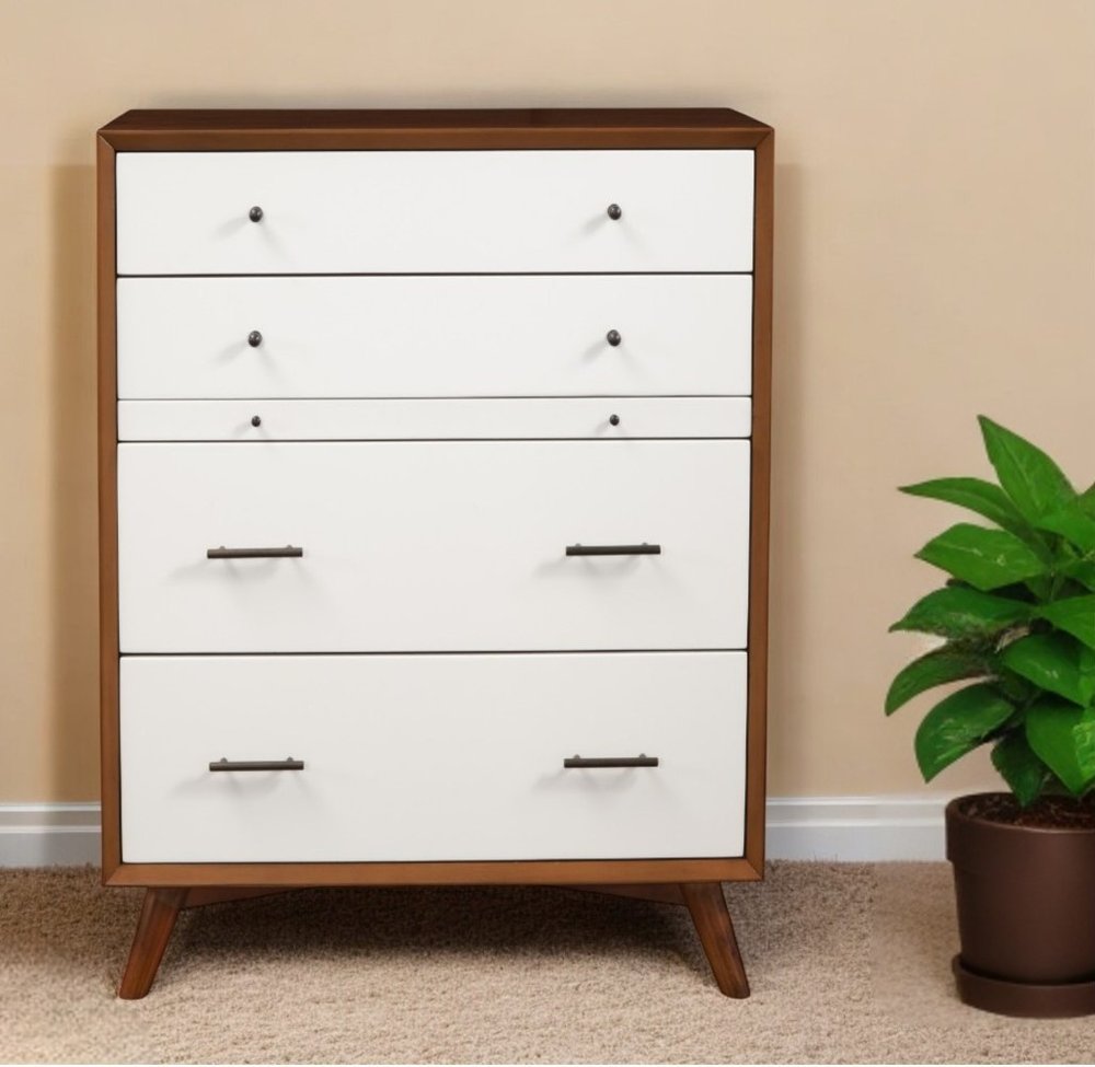 56" Brown and White Solid Wood Seven Drawer Double Dresser