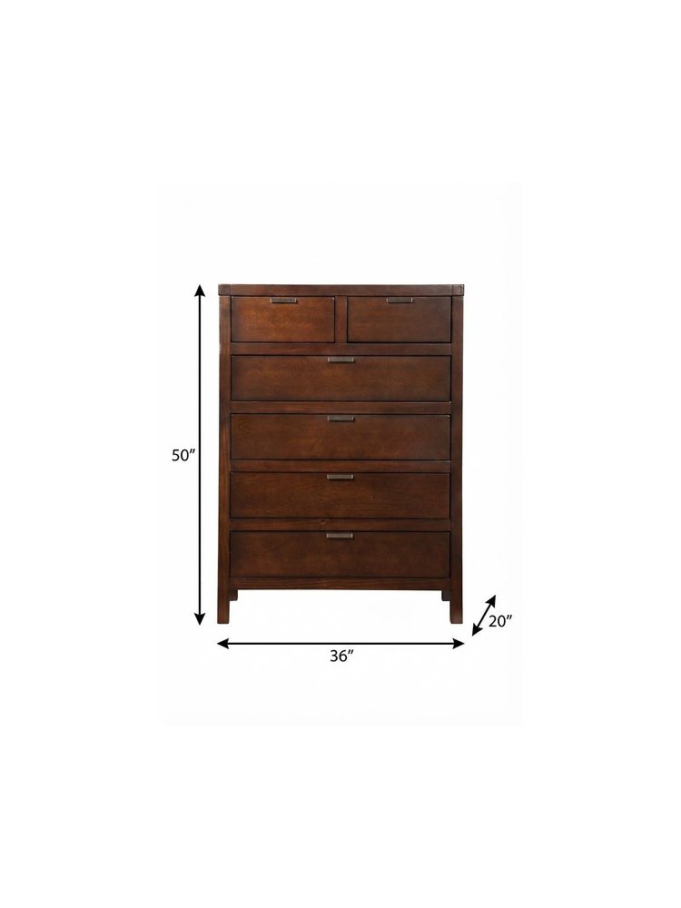 36" Brown Solid Wood Six Drawer Chest