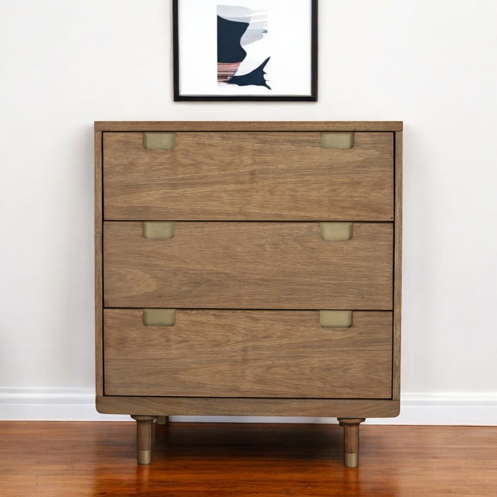 33" Brown Solid Wood Three Drawer Dresser