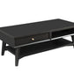 48" Black Solid And Manufactured Wood Coffee Table With Drawer