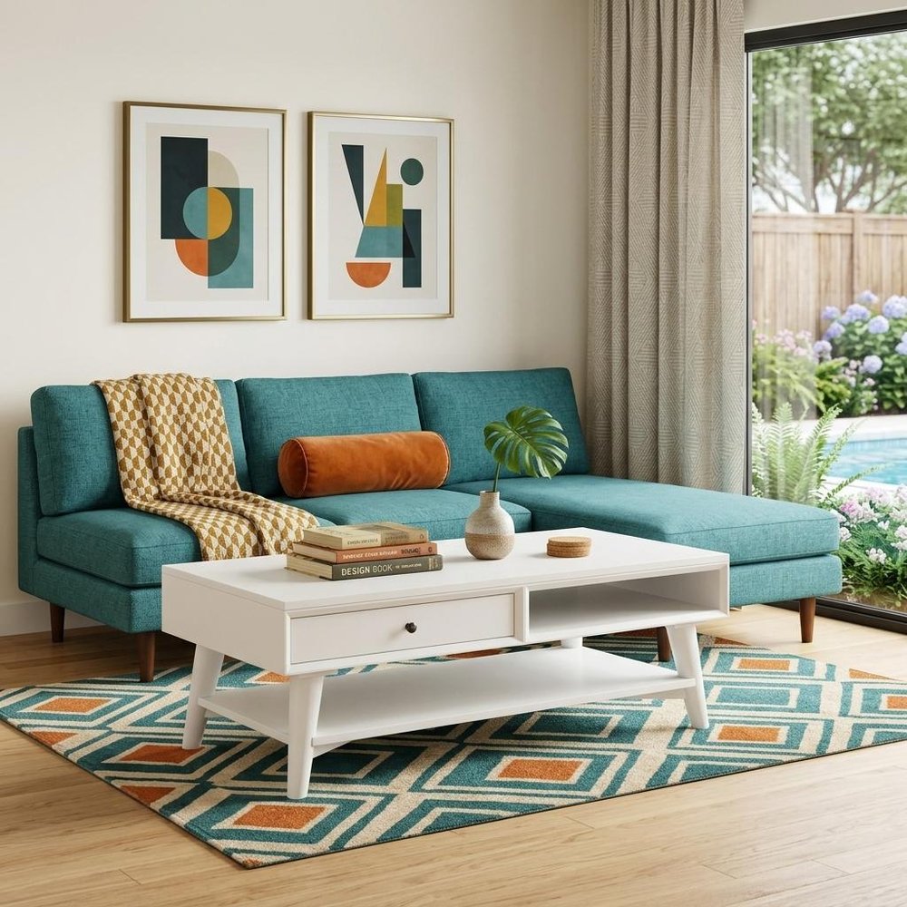 48" White Solid And Manufactured Wood Coffee Table With Drawer