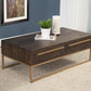 47" Dark Brown And Gold Metal Coffee Table With Drawer