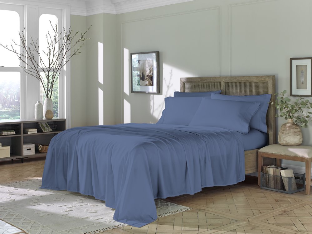 Set of Six Blue Tencel Lyocell Satin