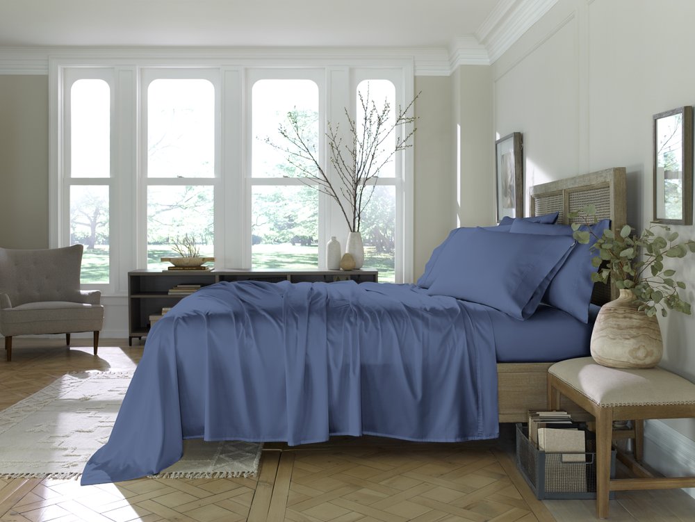 Set of Six Blue Tencel Lyocell Satin