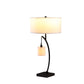 29" Black Metal Two Light Arched Table Lamp With White Drum Shade