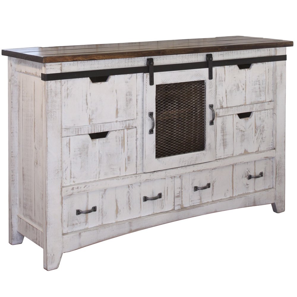 54" Brown And White Solid Wood Four Drawer Combo Dresser