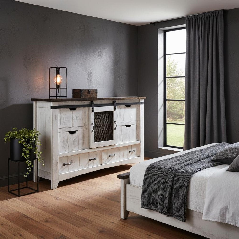 54" Brown And White Solid Wood Four Drawer Combo Dresser