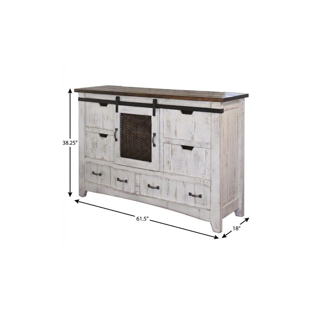 54" Brown And White Solid Wood Four Drawer Combo Dresser