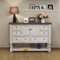 62" Gray and Ivory Solid Wood Six Drawer Triple Dresser