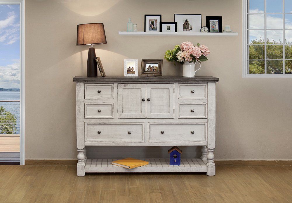 39" Gray And Ivory Solid Wood Three Drawer Dresser