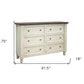 62" Gray and Ivory Solid Wood Six Drawer Double Dresser