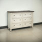 62" Gray and Ivory Solid Wood Six Drawer Double Dresser