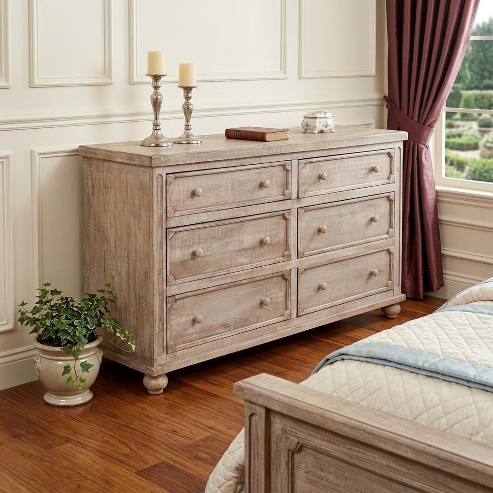 70" Natural Solid Wood Six Drawer Double Dresser
