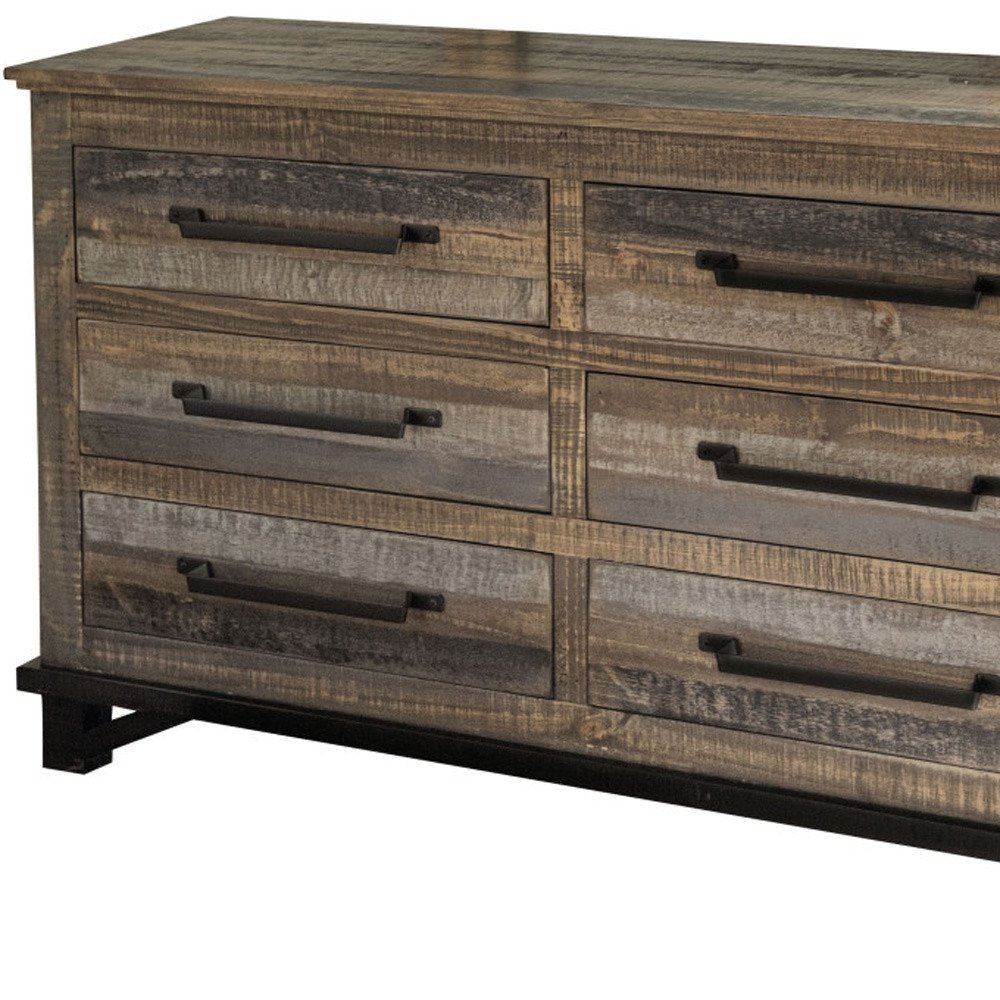 62" Brown Solid Wood Six Drawer Double Dresser